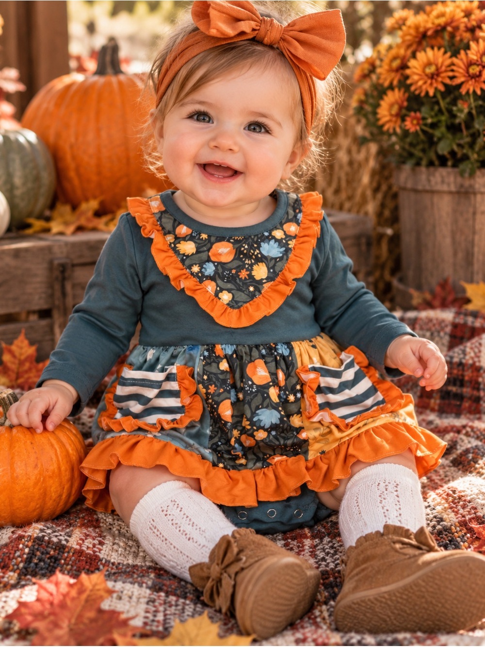 Marie Nicole Boutique Fall Dress 18-24 Months NWT Floral Ruffle Pocket Romper